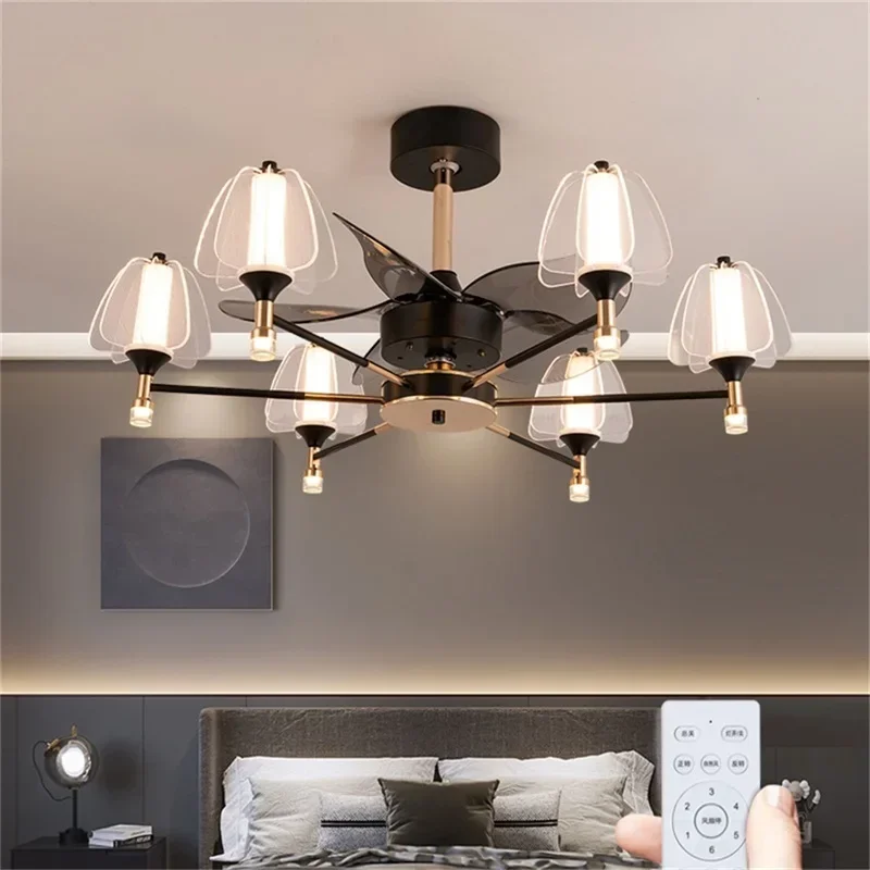 CEDRIC Postmodern Ceiling Fan with Lights Remote Control LED Lamp for Home Dining Room Decoration