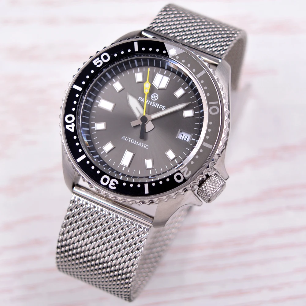 

42MM Luxury PARNSRPE Men Mechanical Watches Sapphire Glass NH35A Automatic Mens Watch Grey Dial Dteel Bracelet