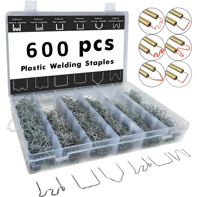 600Pcs Plastic Welding Staples 6 Types Hot Staples for Auto Plastic Repair Architectural Modelling Toy Manufacturing 100Pcs/Type