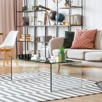 Glass Coffee Table Modern Home Furniture Clear Tempered Glass End Table Waterfall Table with Rounded Edges 2