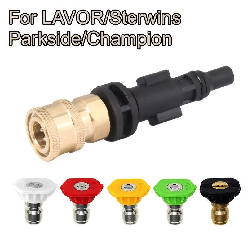 6-Piece Pressure Washer Adapter & Nozzle Kit for LAVOR/Sterwins/Parkside/Champion, 1/4" Quick Connect for PA Foam Cannon
