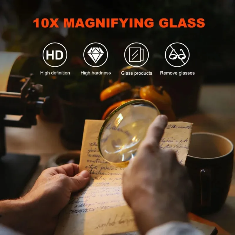 Handheld Magnifier 10X Wooden Handle 60/70mm Magnifying Glass Home Learning Reading Fault Finding magnifying glass