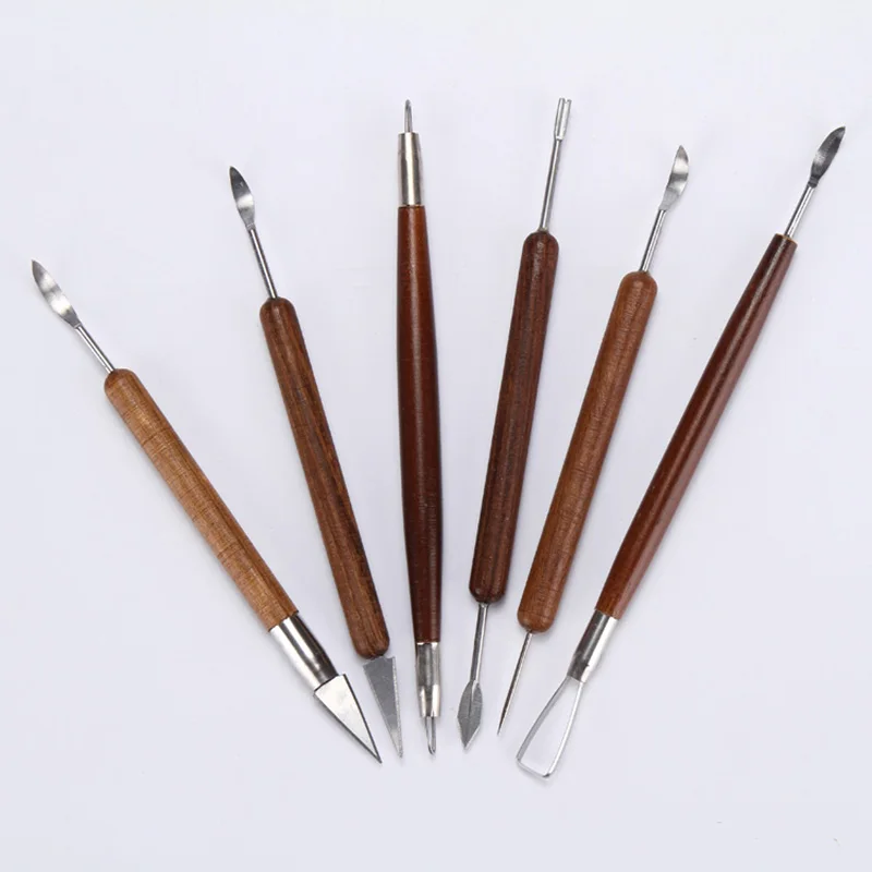 6pcs/Set Wood Clay Sculpting Kit Sculpt Smoothing Wax Carving Pottery Ceramic Tools Polymer Shapers Modeling Carved Tool