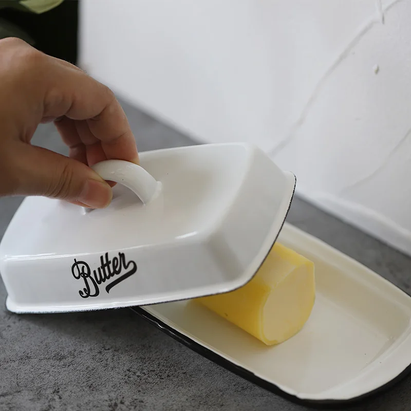 Enamel Butter Plates Snack Tray Dinnwerware Sets Serving bakjes met deksel butter dish with lid platos butter storage box