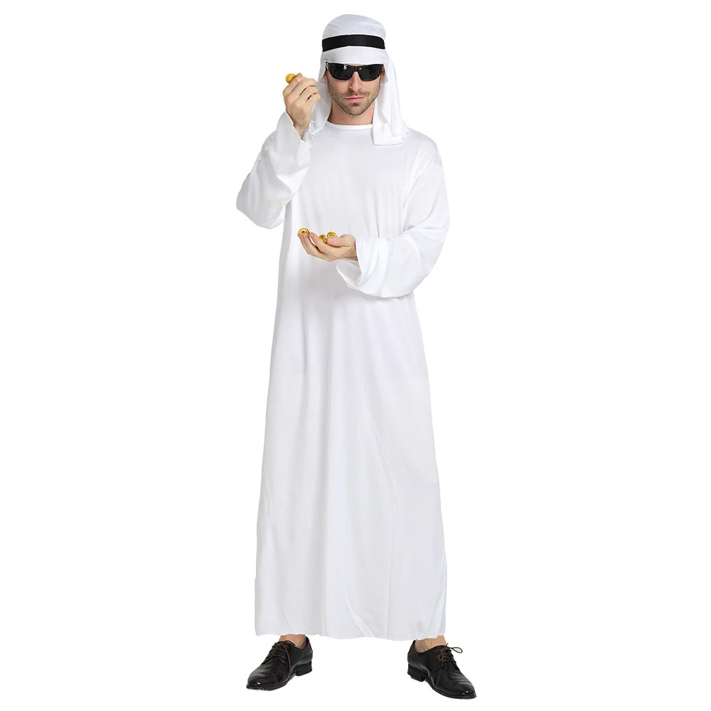 

Carnival Cosplay Prince of The Arab Emirates Cosplay Costume Dress Up Ball Men's Pure White Middle East Dubai Clothes