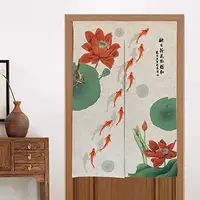 Chinese Ink Koi Fish Print Japanese Noren Doorway Split Curtains Kitchen Entrance Hanging Curtain Door Decoration Linen Curtains 2