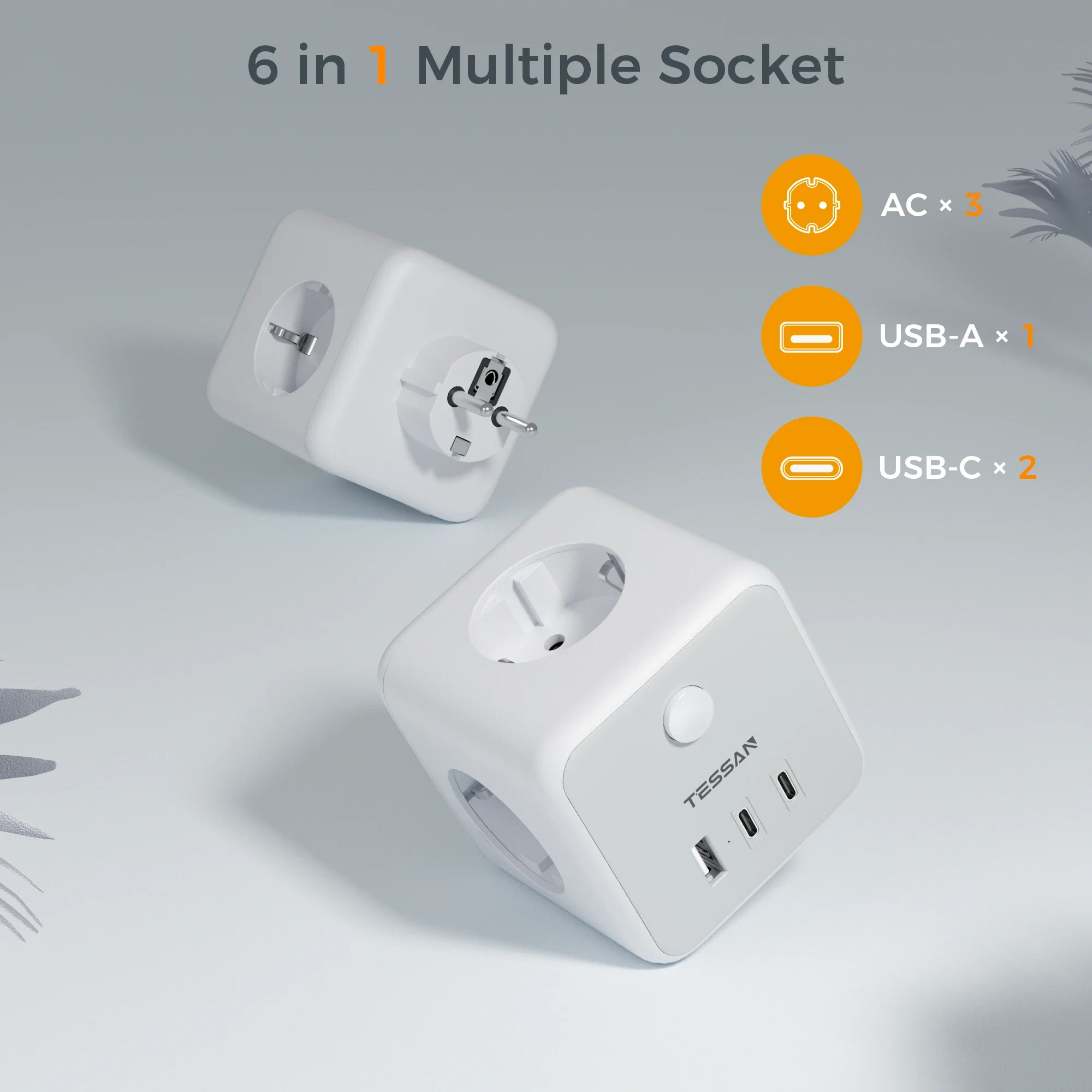 TESSAN Multiple Wall Socket Extender with 3 Outlets 1 USB 2 Type C European Plug Socket Adapter with Switch Overload Protection power strip plug adapter electrical socket wall socket extender