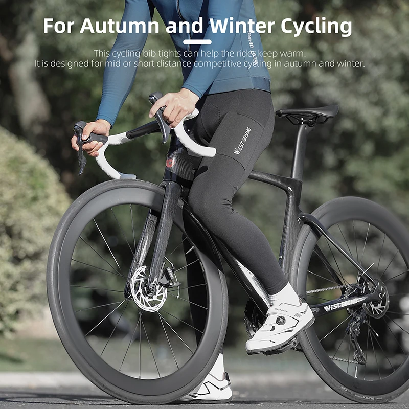 WEST BIKING Men's Cycling Bib Tights Winter Fleece Thermal MTB Bicycle Long Trousers Windproof Cycling Bib Pants With 3D Gel Pad