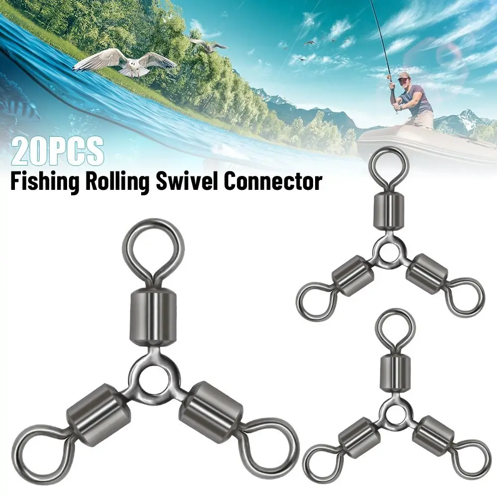 

20Pcs/lot Lot 3 way High Quality Stainless Steel Solid Rings Fishing Rolling Swivels Connector Tackle Bearing