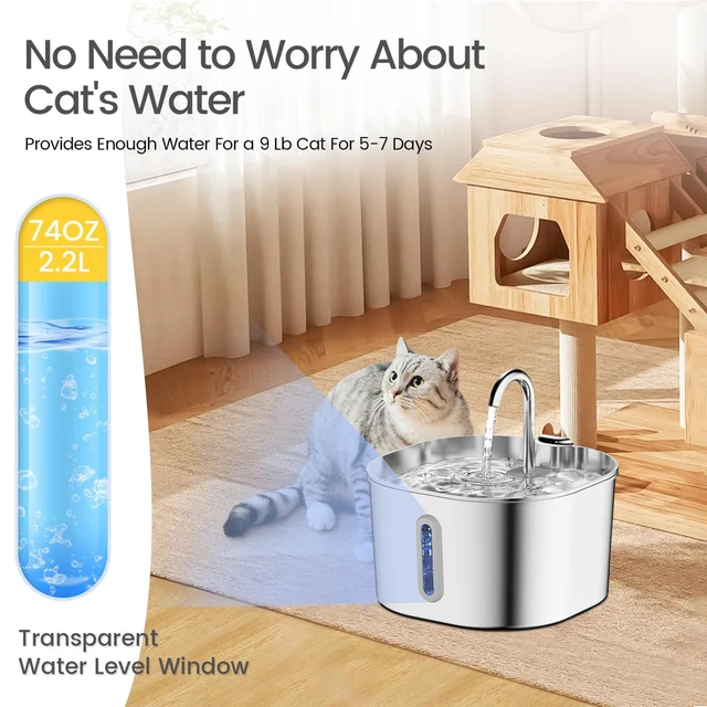 Cat Water Fountain Pet Water Dispenser for Cats Dogs Inside 1Filters&Ultra-Quiet Pump 2.2L/74oz Dog Cat Dringing Fountain 2