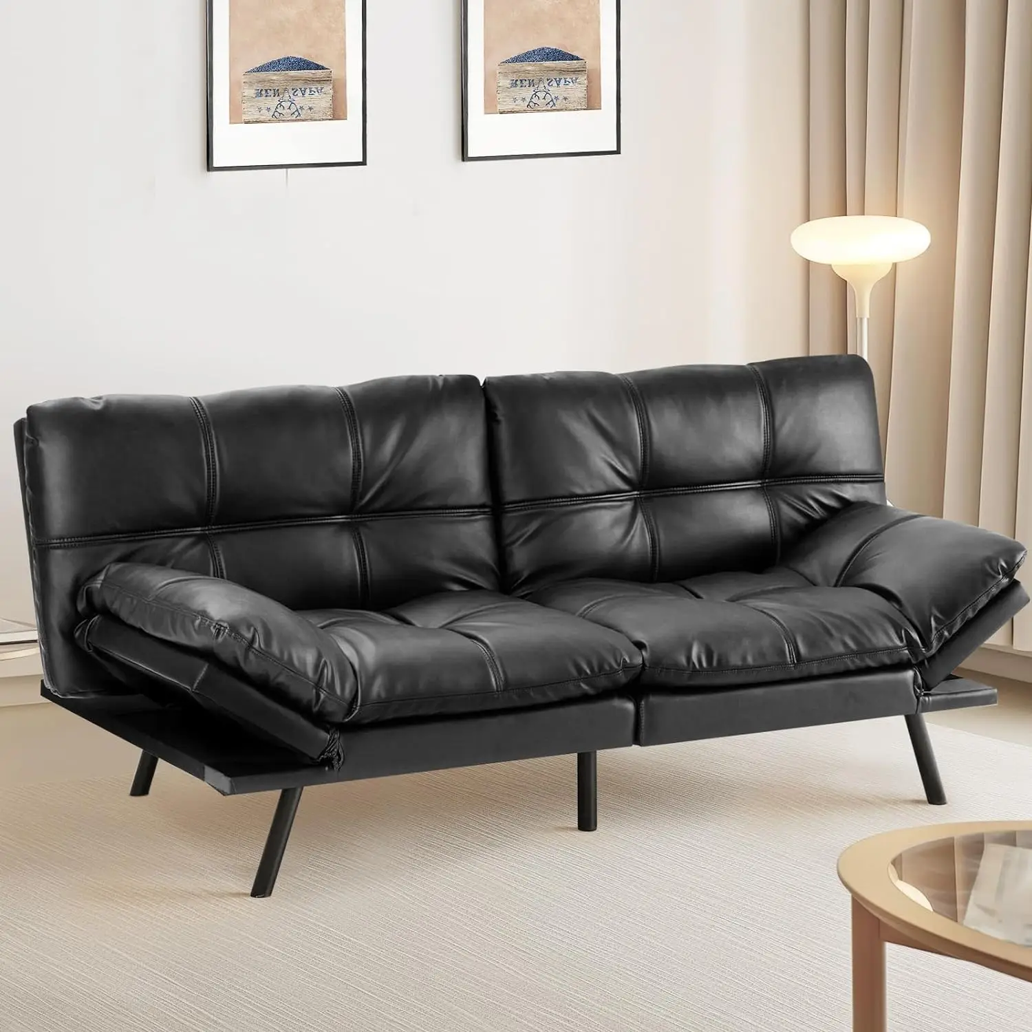 

OLIXIS Faux Leather Futon Sofa Bed,Convertible Sofa Bed Couch, Memory Foam Loveseat Sofa,Small Splitback Sofa Sleeper for Office