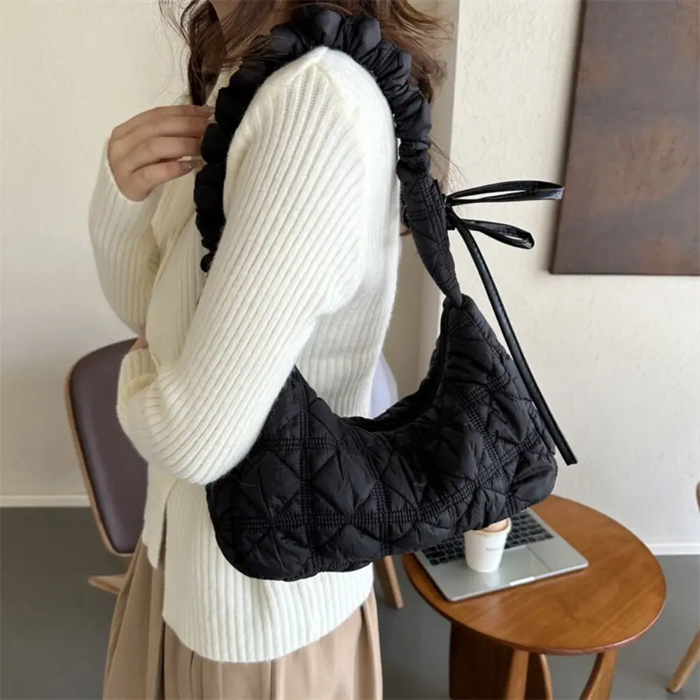 

Solid Color Cloud Shoulder Bag Portable Handbag Pleated Bubble Message Bag Stroge Bag Zipper Bowknot Underarm Bag Daily