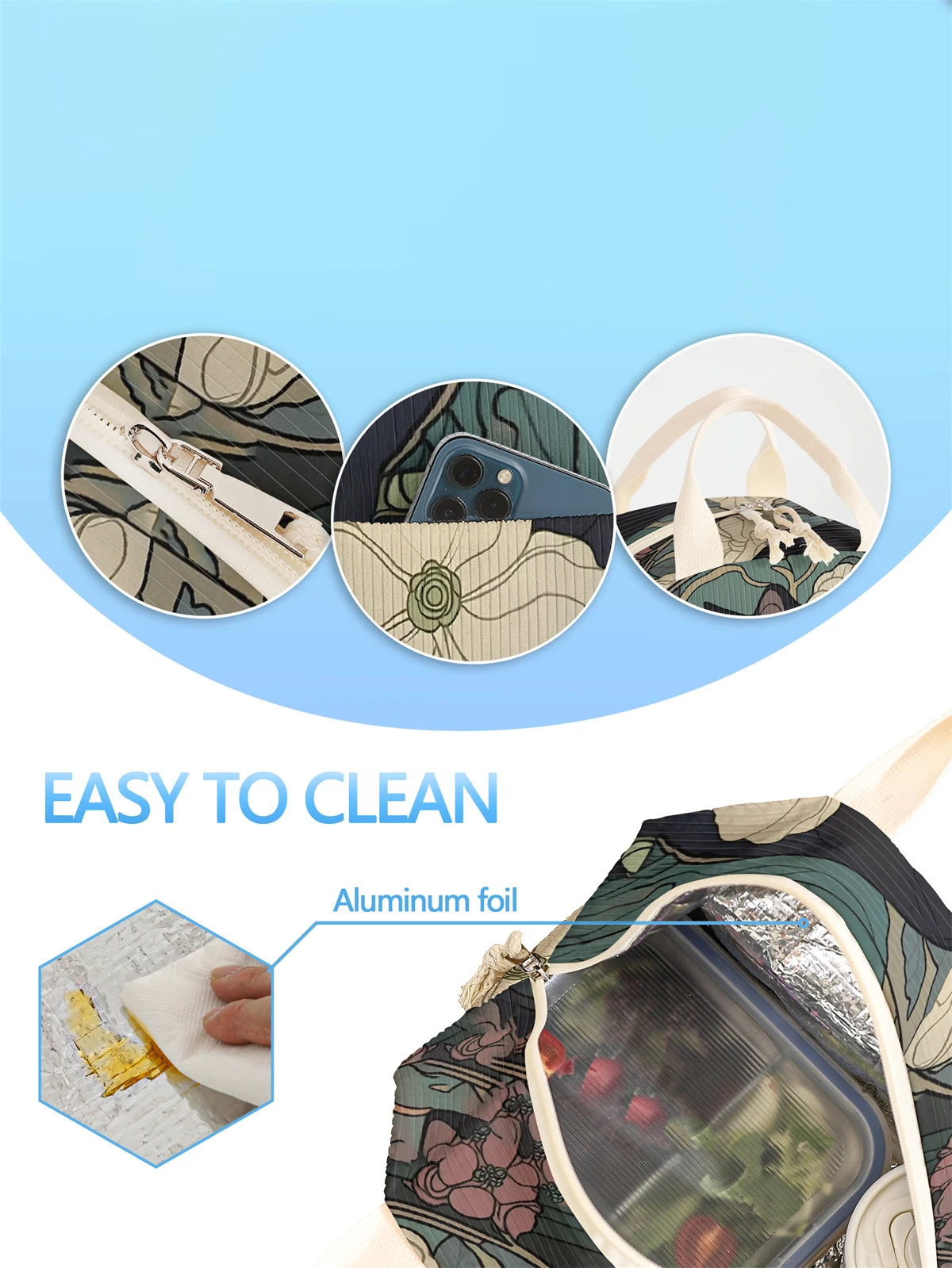 1pc- insulated lunch box bag thickened student portable lunch bag