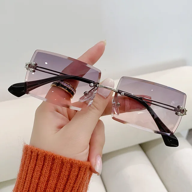  - Dropshipping Retro Sunglasses Women Brand Classic Designer Rimless Gradient Cutting Glasses Lens Vintage Rectangle Eyeglasses