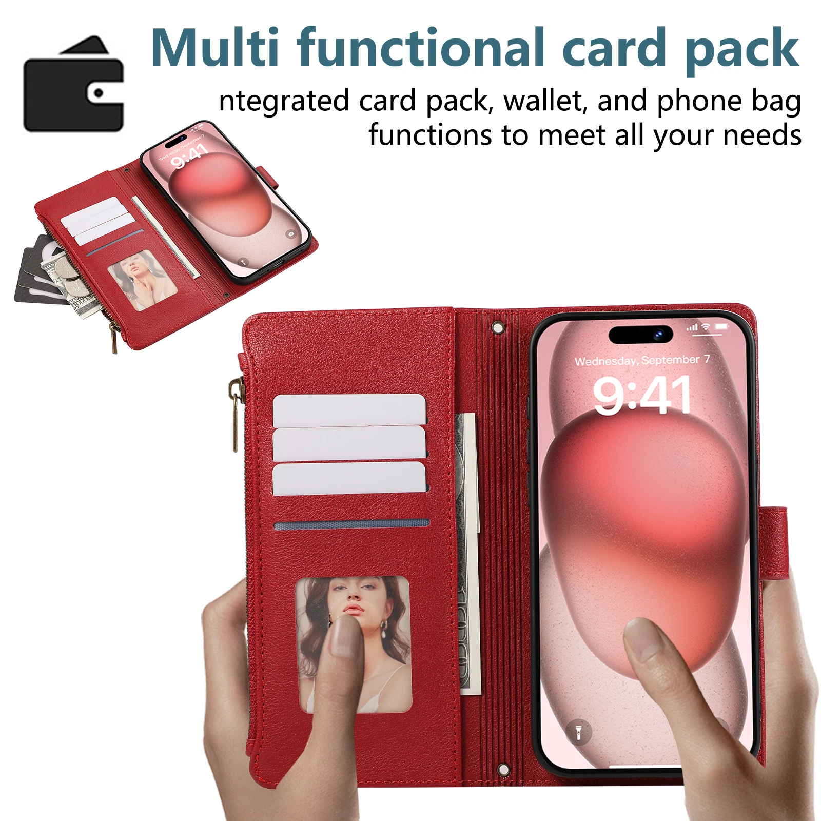 Leather Wallet Phone Case with Stand & Card Cash Pockets