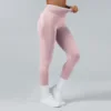 Women Seamless Ribbed Band High Waist Butt Lifting Sports Pants Leggings Compression Fitness Running Gym Workout Wear Suit