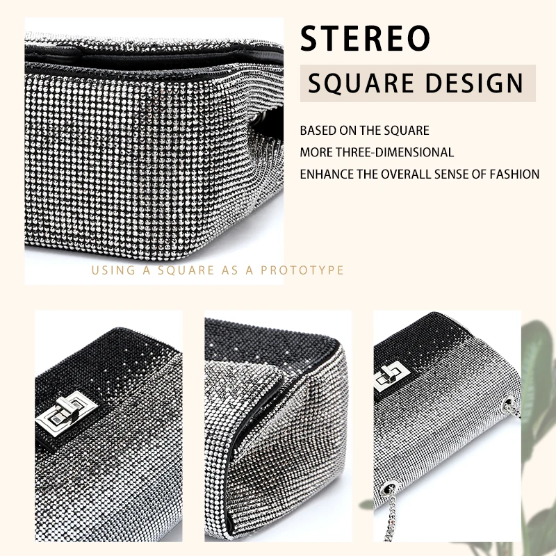 Genuine leather bag for women 2024 fashionable full diamond chain shoulder crossbody exquisite small square bag wedding shopping