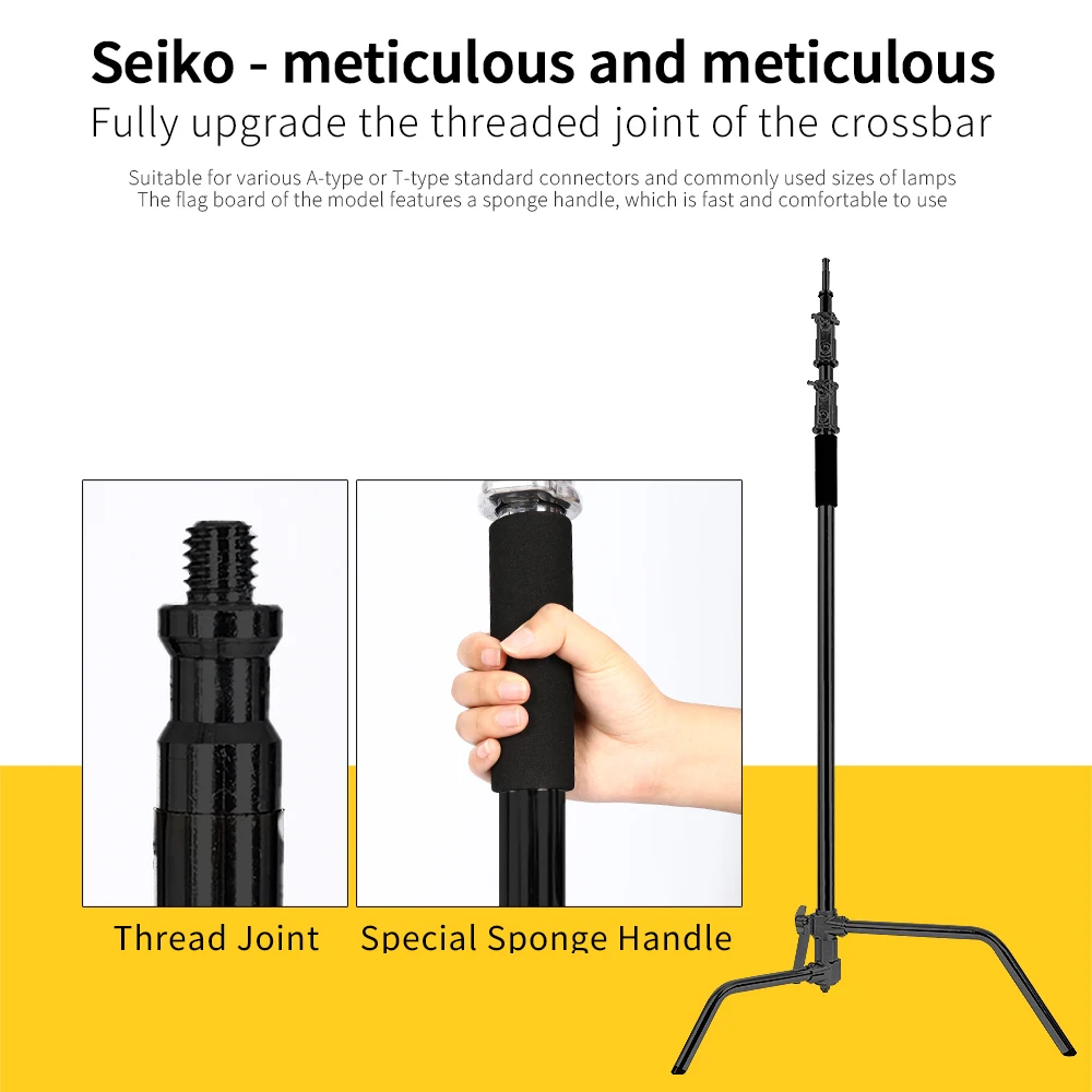 Foldable Light Stand Black C Stand Stainless Steel Tripod Magic Leg Photography C-Stand For Spot Light,Softbox SH 2.6M/3.3M