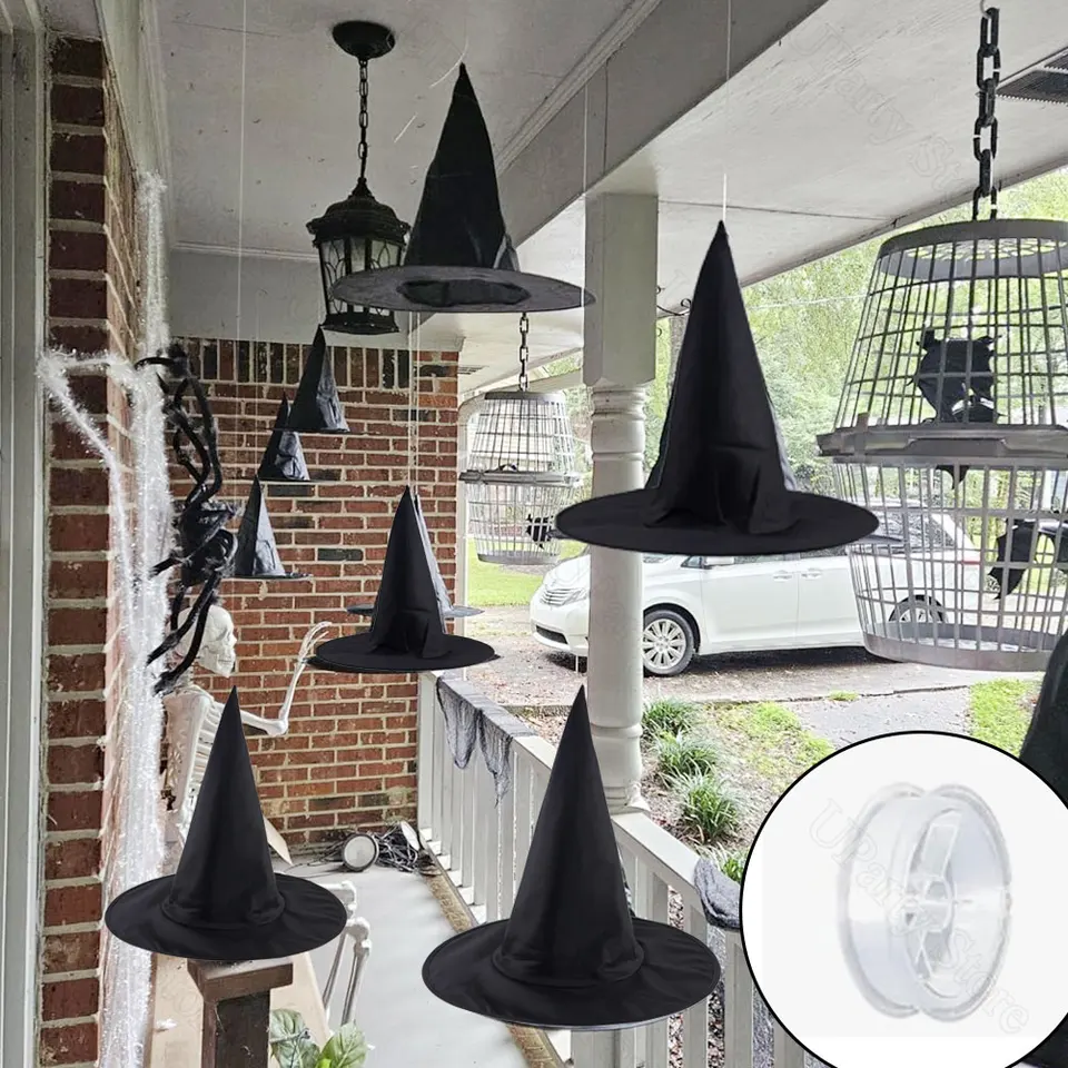 DIYDEC Confezione da 6 cappelli da strega neri da appendere, accessori per costume da strega di Halloween, con pipistrello 3D, decorazione da parete per Halloween, per interni ed esterni, decorazioni