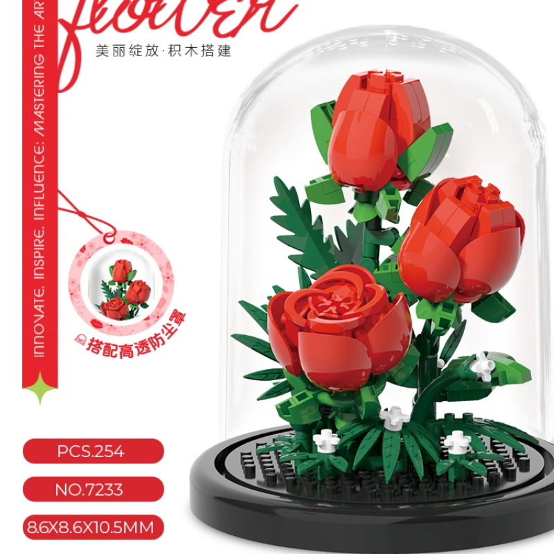 Flower Bouquet Bonsai Building Blocks Artificial Plastic Plant Dust Cover Micro Model Home Decoration Toy For Kid Birthday Gift 3