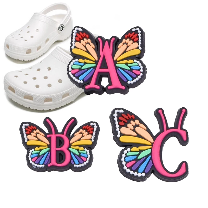 Butterfly Letters Pins Croc Charms Shoes Decoration Cute PVC Shoe Pin Clog Sandals Wristband Accessories 26pcs Wholesale Bulk disney lots o pendant alien stitch kawaii plush pooh bear keychain doll new cute cartoon girly heart bag charms children s toys