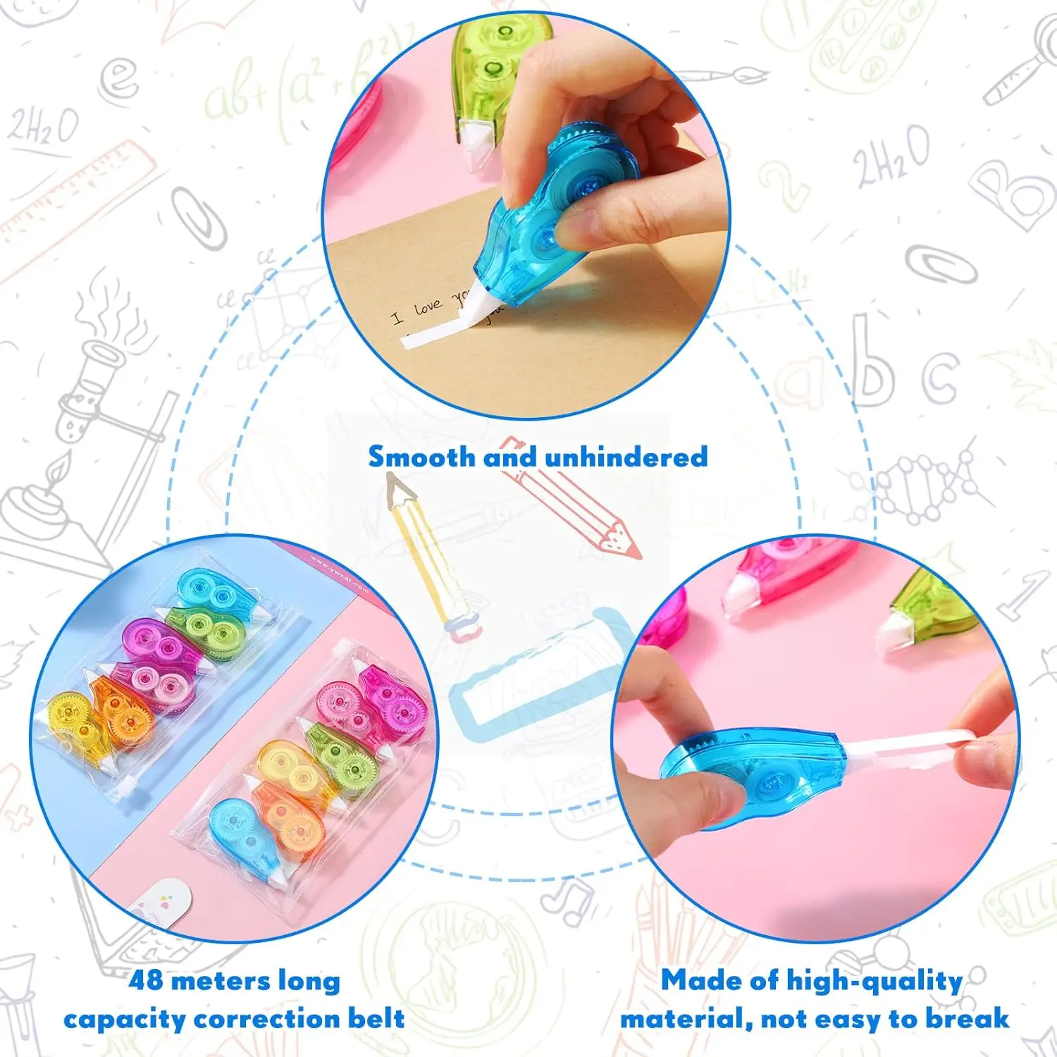 6pcs Mini Correction Tape for Instant Correction School Office Supplies (Rainbow) correction tape
