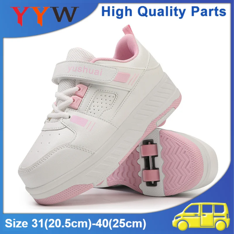 2 Wheels Shoes For Boys Girls Inline Roller Skates Outdoor Skating Parkour Skate Shoes Roller Sneakers Size 31-37 38 39 40