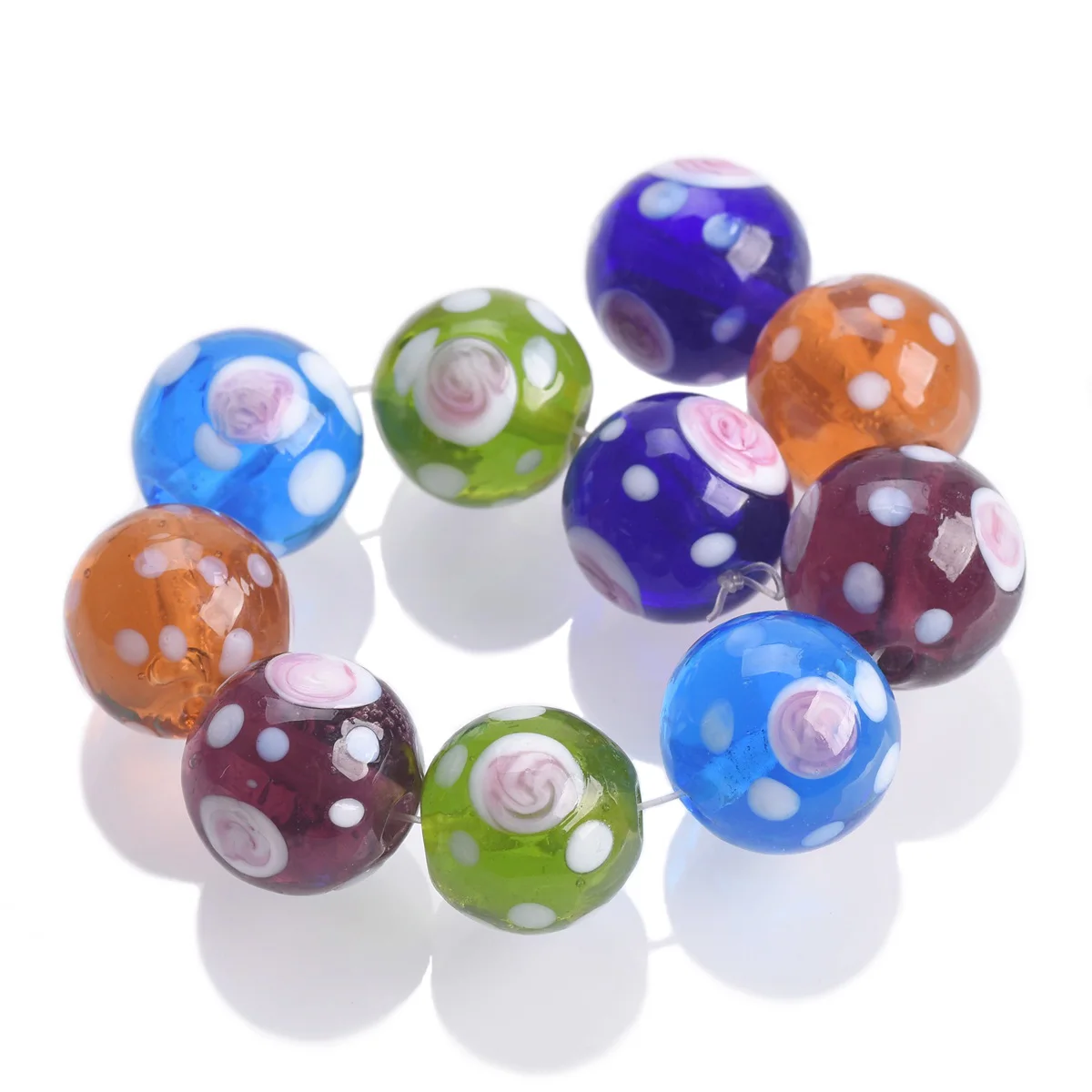 5pcs Round 14mm Spots Pattern Handmade Lampwork Glass Loose Beads for Jewelry Making DIY Crafts Findings