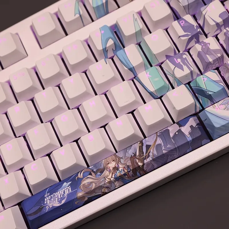 Desenhos Animados Anime Gaming Key Caps Pbt Backlit Keycaps para Ansi 61 87 104 e 108 Layout Honkai Star Rail Peróxido de Bronya Conjunto 108 Chaves - Imagem 3