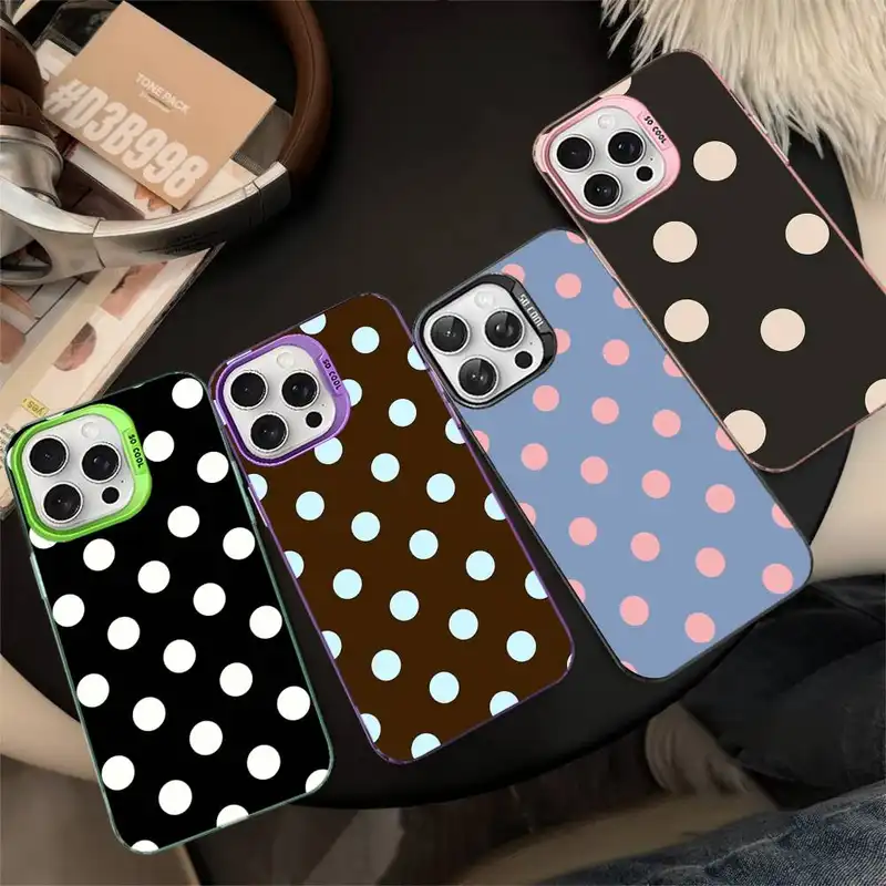 Simple Black White Polka Dot Phone Case For iPhone 16 15 14 13 12 11 Pro Max 17 Plus Colorful Cover - Image 3