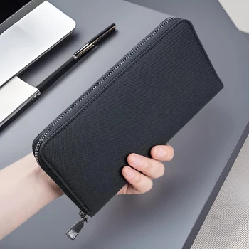 Portafoglio lungo da uomo di grande capacità Scomparti multipli per carte Borsa con cerniera in tela Borsa da lavoro Porta carte Portafoglio Portamonete