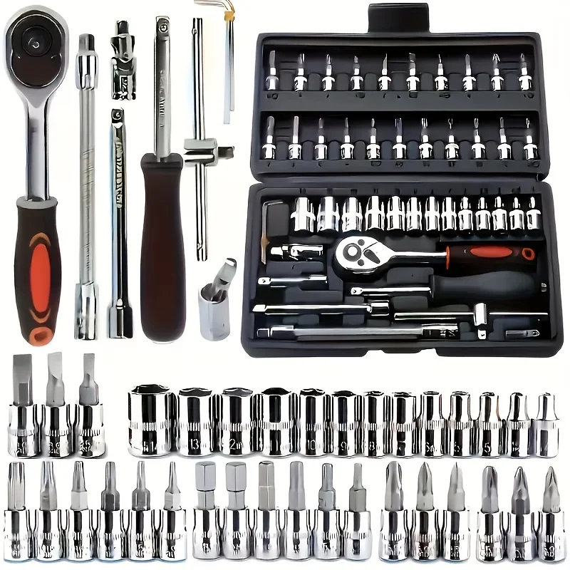 46-Piece Comprehensive Auto Mechanic Repair Tool Set with Ratchet Wrench