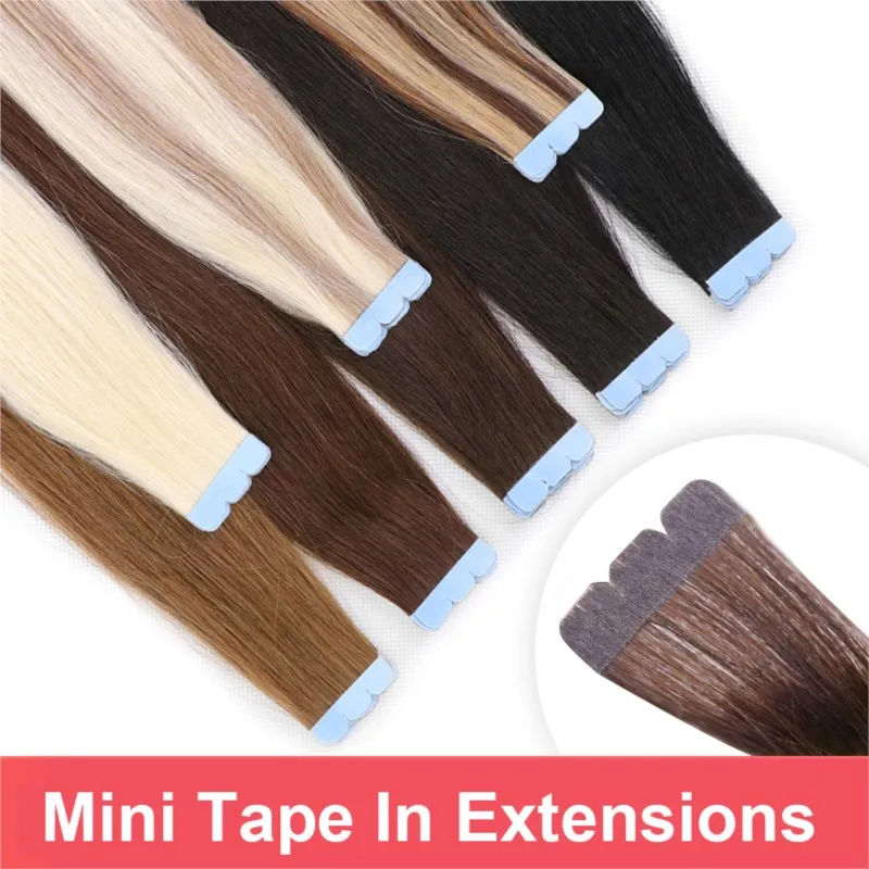 MRS HAIR Mini Tape In Hair Extensions Human Hair Skin Weft Machine-Remy Natural Tape in Extensions 10pcs For Side Tape On Hair