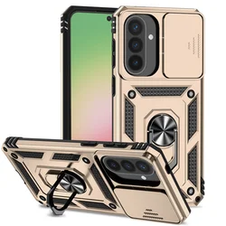 Slide Lens Camera Armor Phone Case with Car Magnetic Ring Holder and Back Cover - Samsung A27 5G (JSTC - Gold)