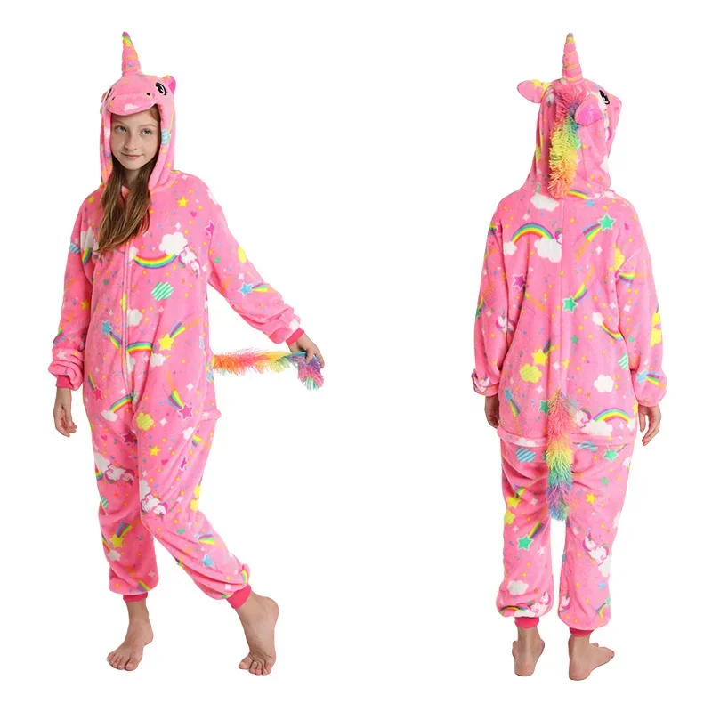Winter Jumpsuit Kids Kigurumi Anime Overalls for Children Unicorn Pajamas Warm Plush Glow In The Dark Pyjamas Boys Girls Onesies