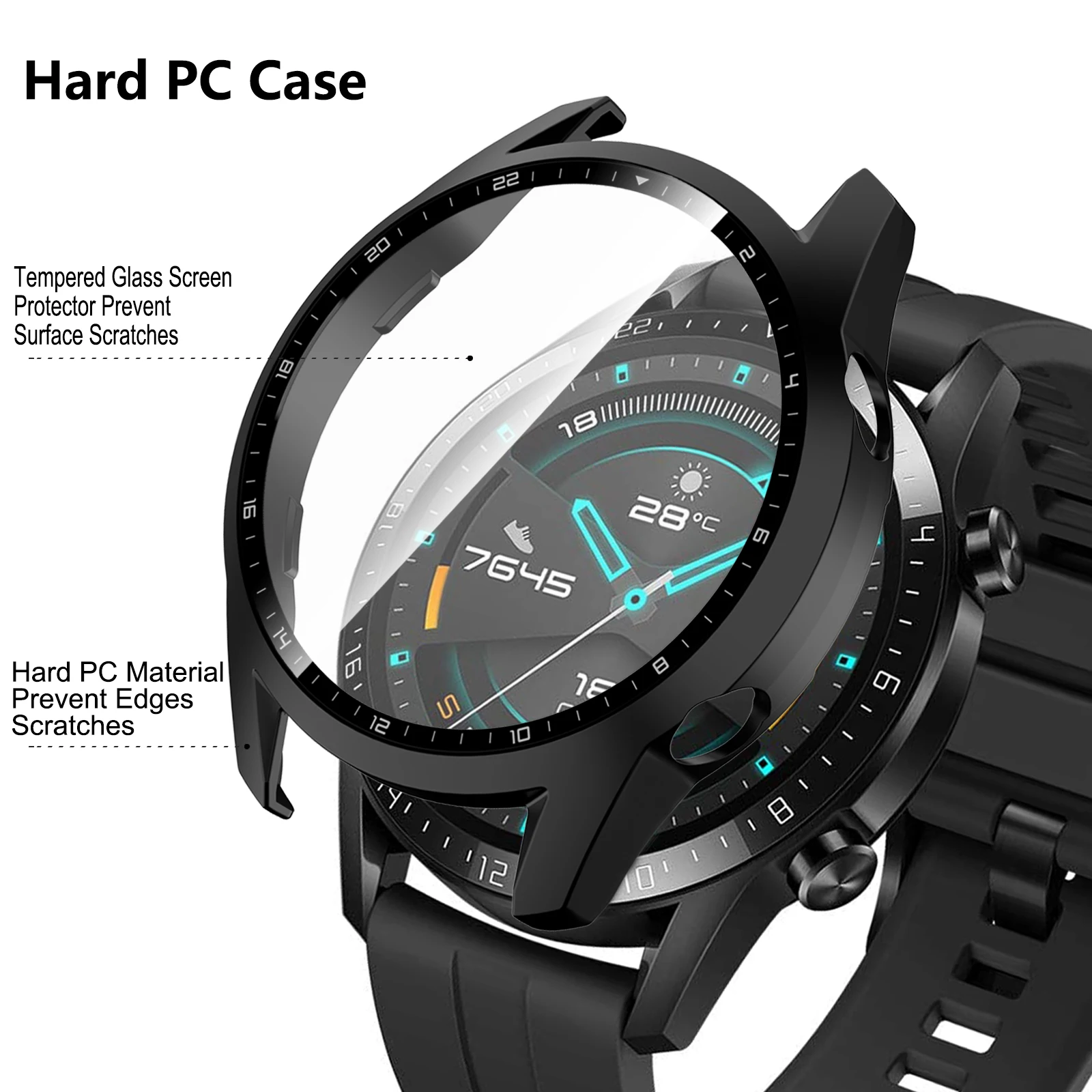 3-Pack Full Coverage Tempered Glass Case for Smartwatch - Bumper Screen Protector and Protective Shell