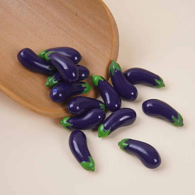 5Pcs Simulation PVC Eggplant Miniature Figurines DIY Mini Supermarket Artificial Vegetable Dollhouse Play Toys