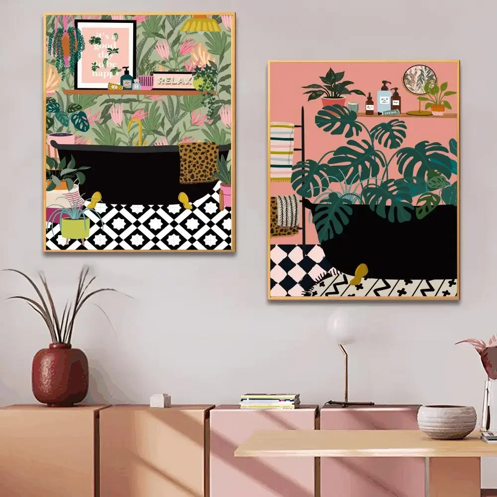 Description Picture 5 of item1pc Botanical House Plants Boho Retro Vase Leaves  Poster Paper Print Home Bedroom Entrance Bar Cafe Art Painting Decoration