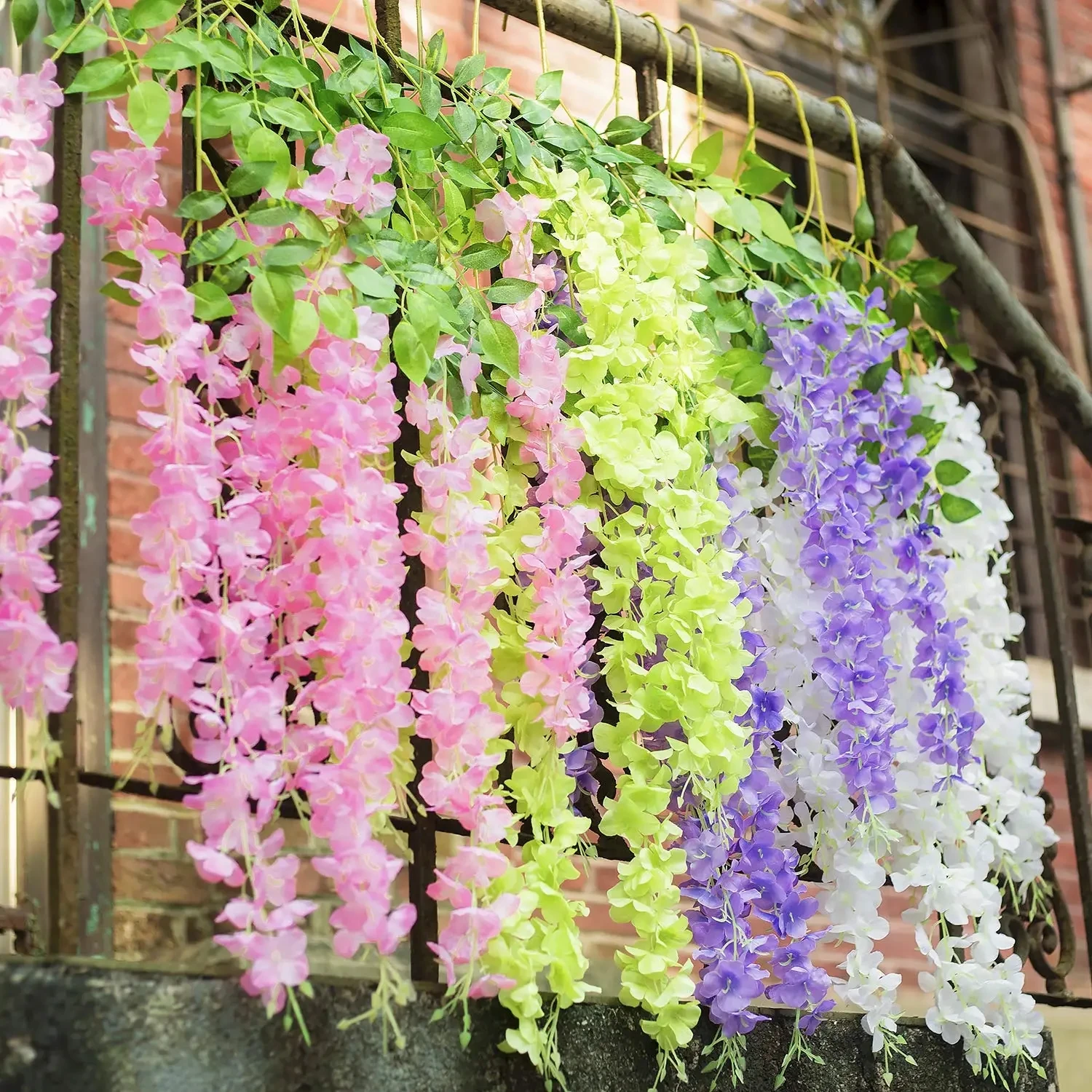 

200Pc 110cm Wisteria Artificial Flower Silk Vine Hanging Garland Hanging for Wedding Party Garden Outdoor Office Wall Decoration