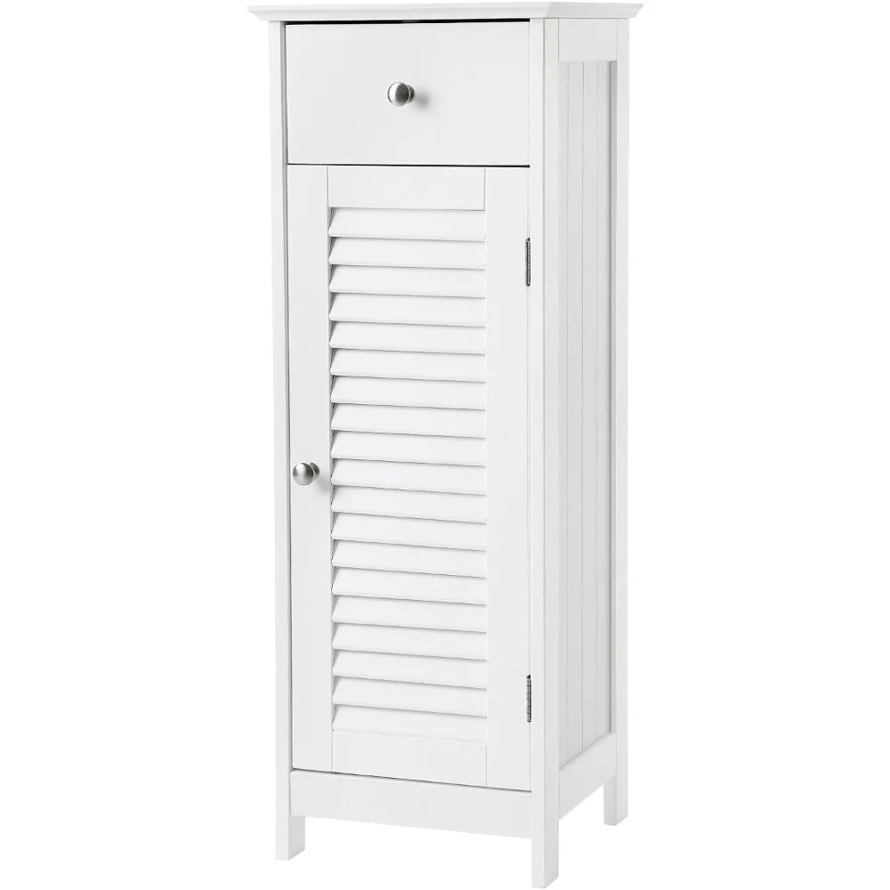

Bathroom Floor Cabinet Storage Organizer Set, with Drawer and Single Shutter Door Wooden, White UBBC43WT,Engineered Wood,Style