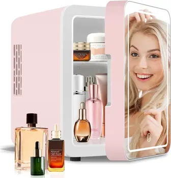 Skincare Fridge With Dimmable LED Light Mirror 4L Makeup Mini Fridge for Bedroom, Car, Office Portable Small Refrigerator 1