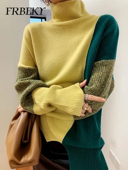 Nuovo autunno inverno maglione Casual dolcevita contrasto colore maglione allentato maglione oversize Pullover moda coreana 1