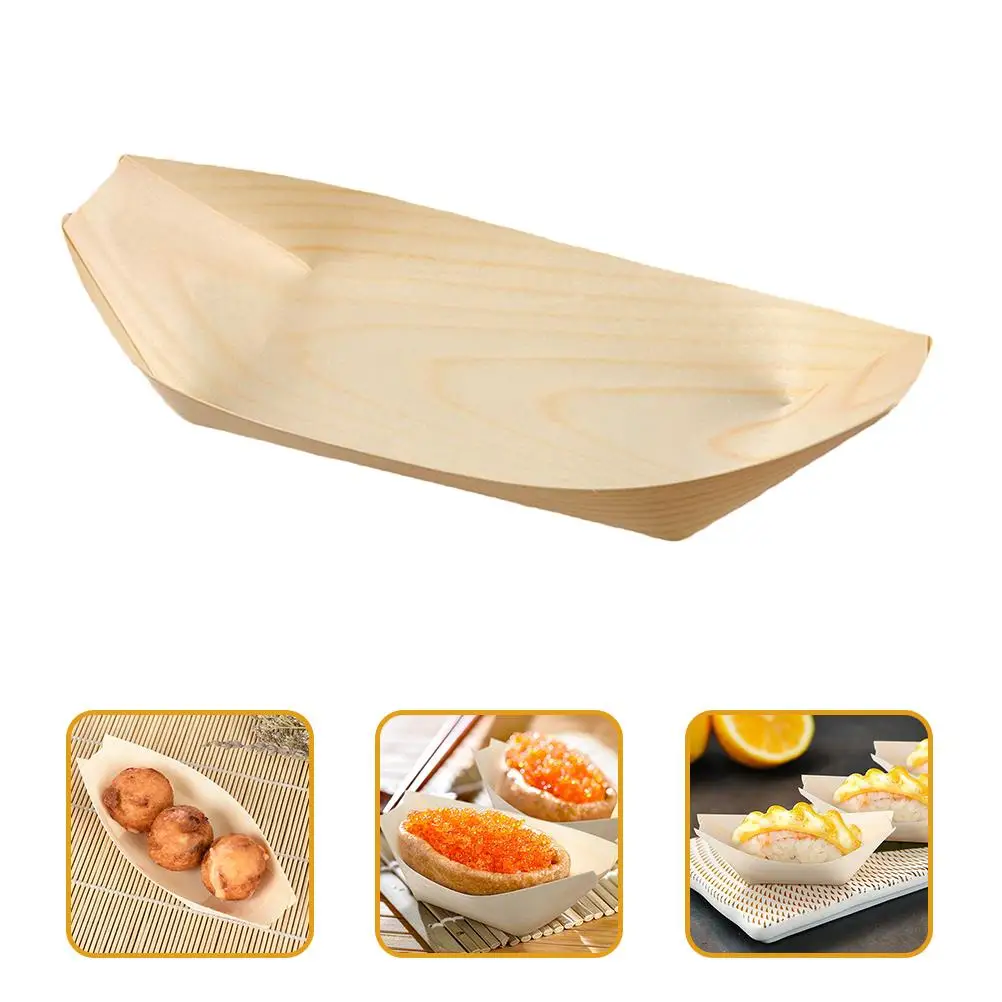 150 Pcs Disposable Sushi Wood Boat Wooden Snack Bowls Food Containers Party Plates Kitchen Barware Trays Dining Supplies