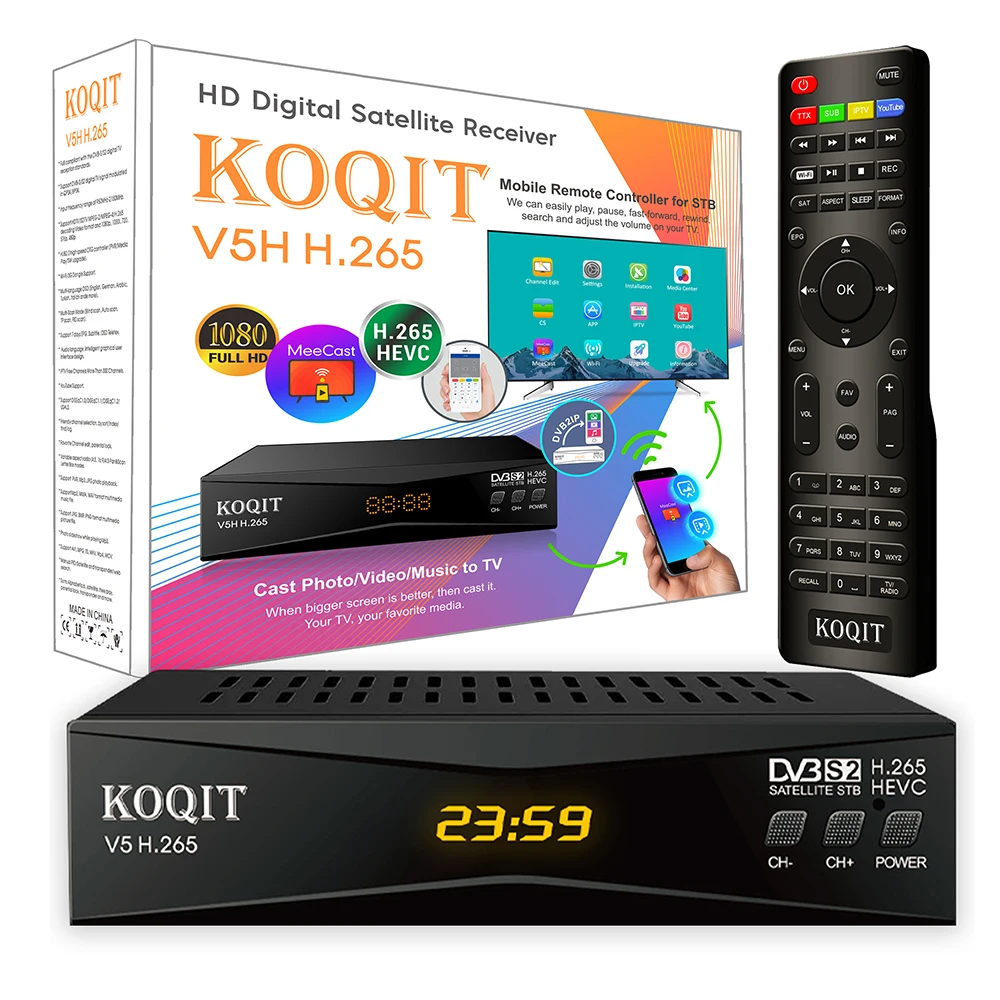 Koqit V5H H265 HEVC DVB S2 Satellite Receiver Satellite TV Receiver Smart TV Stick Receptor FTA Digital TV Box DVB-S2 Sat Finder