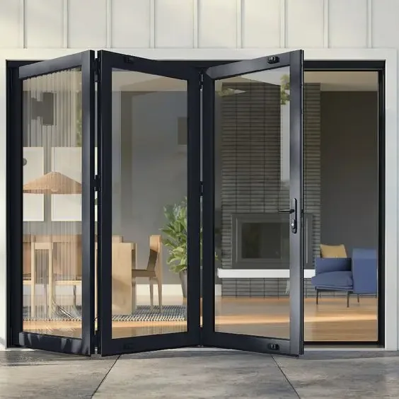 DN Aluminum Folding Doors Powder Coating Double Tempered Glass Patio Door Waterproof Interior House Bifold Accordion Door