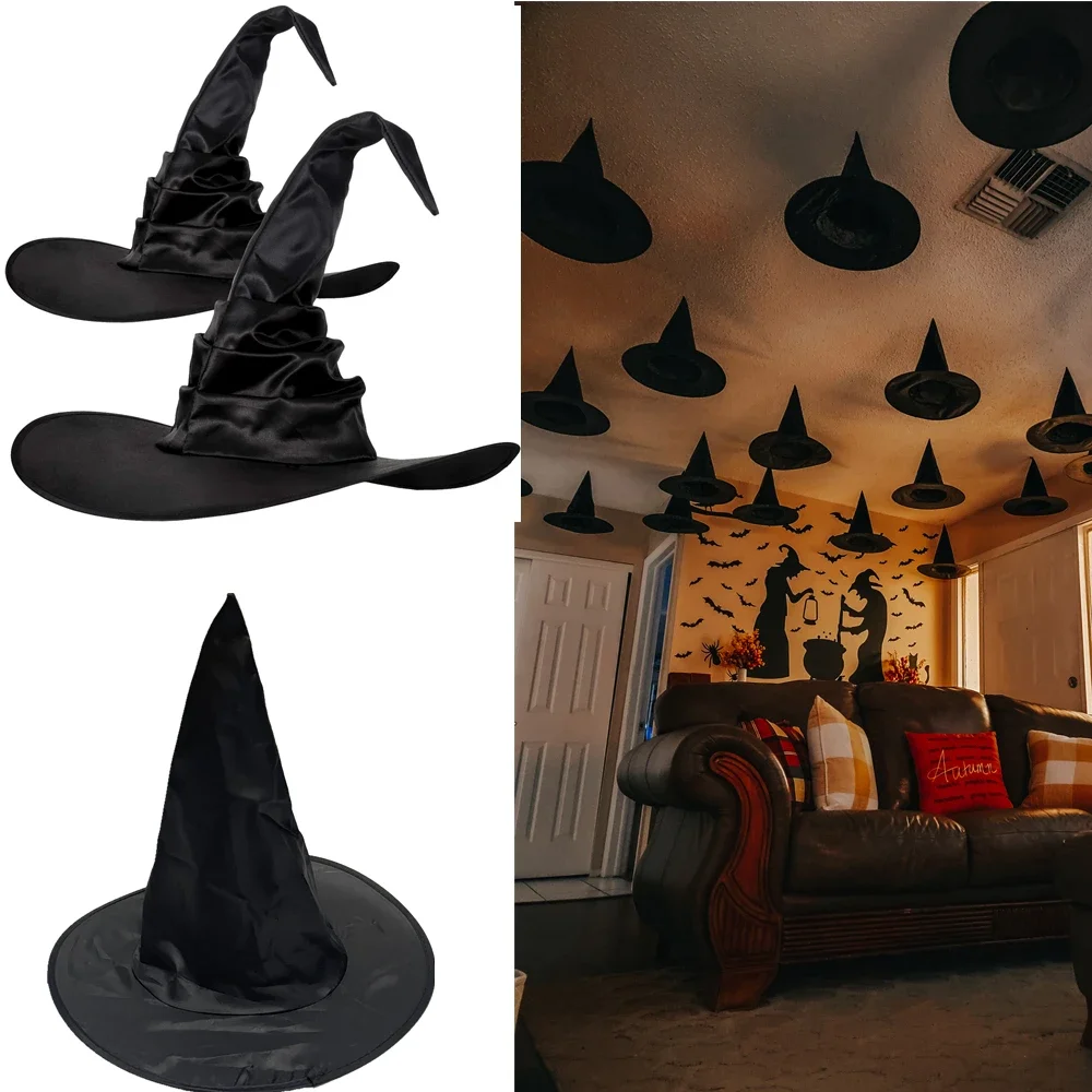 Halloween Witch Hats Black Folds Wizard Hat for Women Men Masquerade Party Cosplay Props Decoration Carnival Party Hats