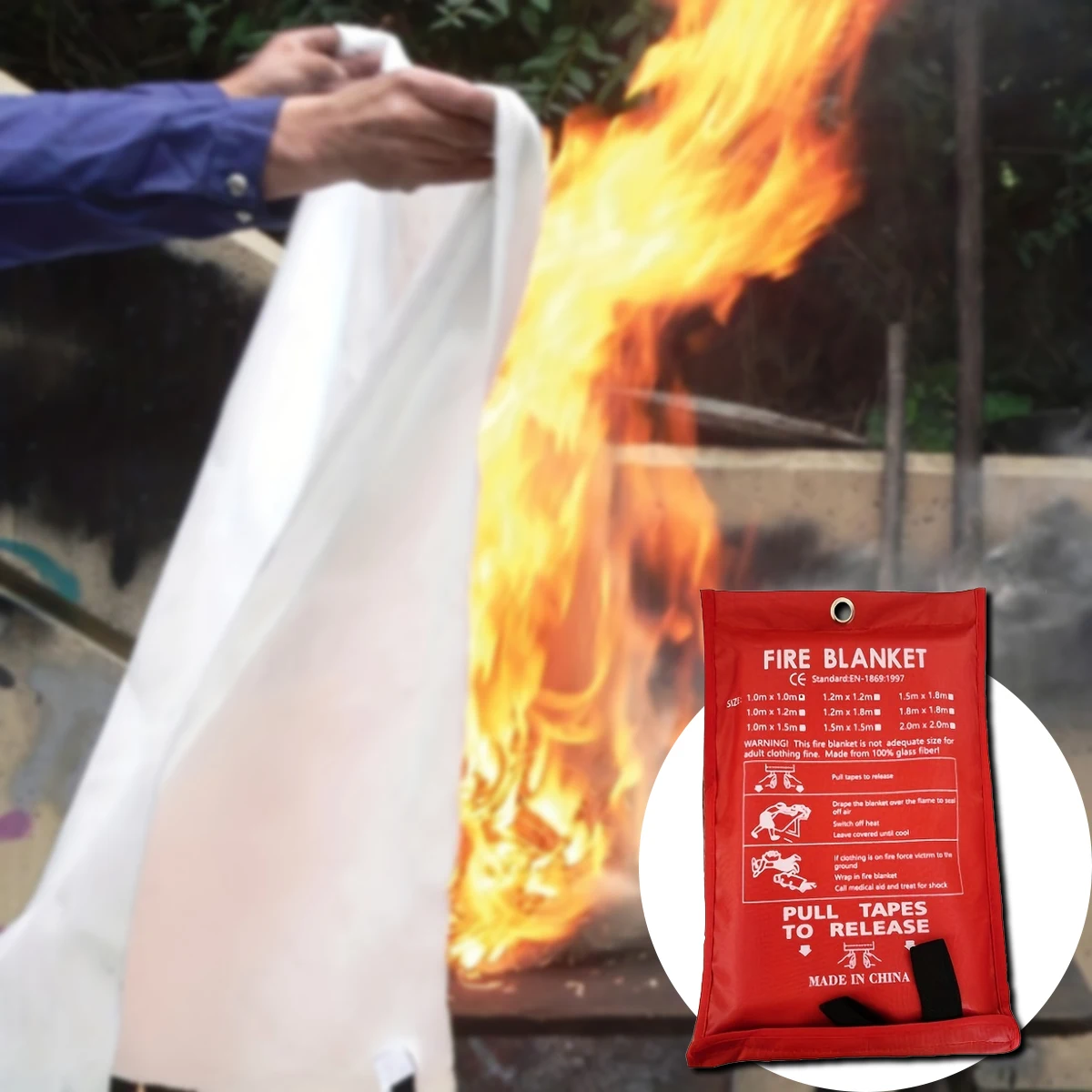 Fire Blanket 1pc Emergency Fireproof for Outdoor Home Kitchen School Fireplace Barbecue Rack Car Office