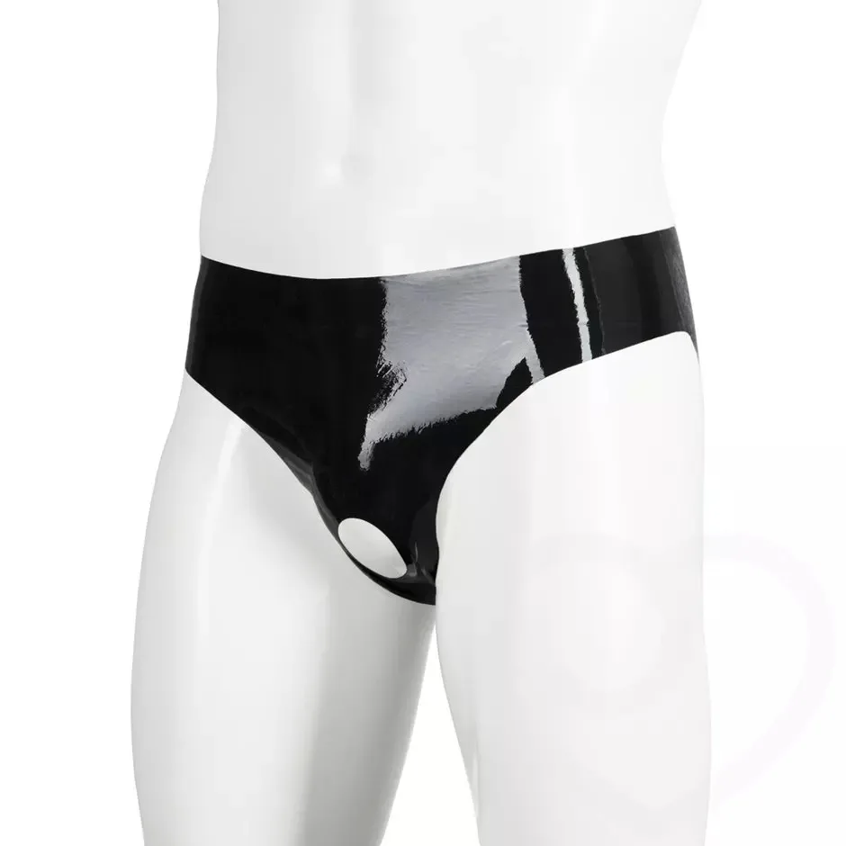 Men's PVC Bright Leather Briefs Sexy Open Crotch Leather Underwear Lingerie Sexy