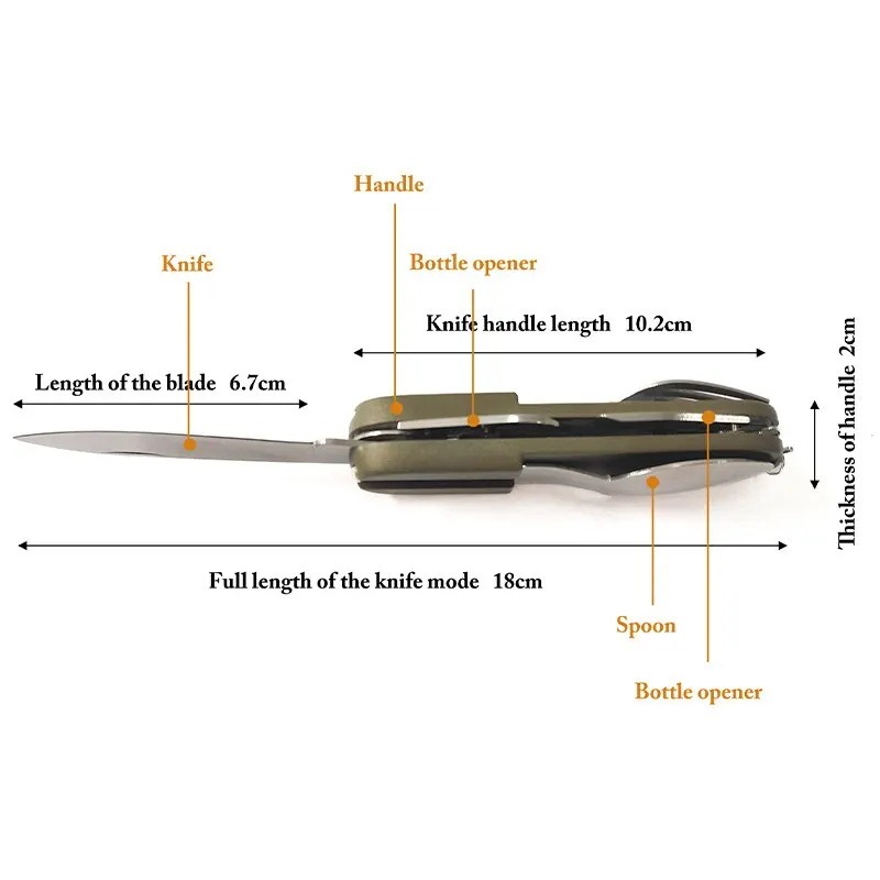 Portable Tableware 7 In 1 Multifunctional Outdoor Tableware Stainless Steel Foldable Fork Spoon Knife Picnic Camping Hiking Travelling Dinnerware