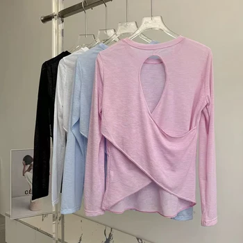 Autumn Thin Loose Long Sleeve Gym Breathable Yoga Blouse Hollow Beauty Back Running Cross Yoga Clothing Fitness Pilates Top Suit 1